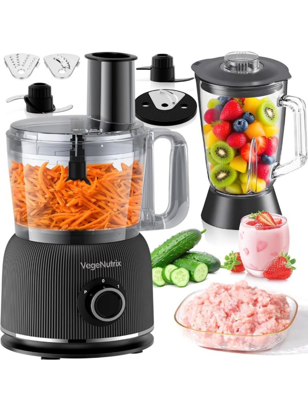 Versatile Food Processor & Blender Combo, 88 oz Chopper for Smoothies & Meal